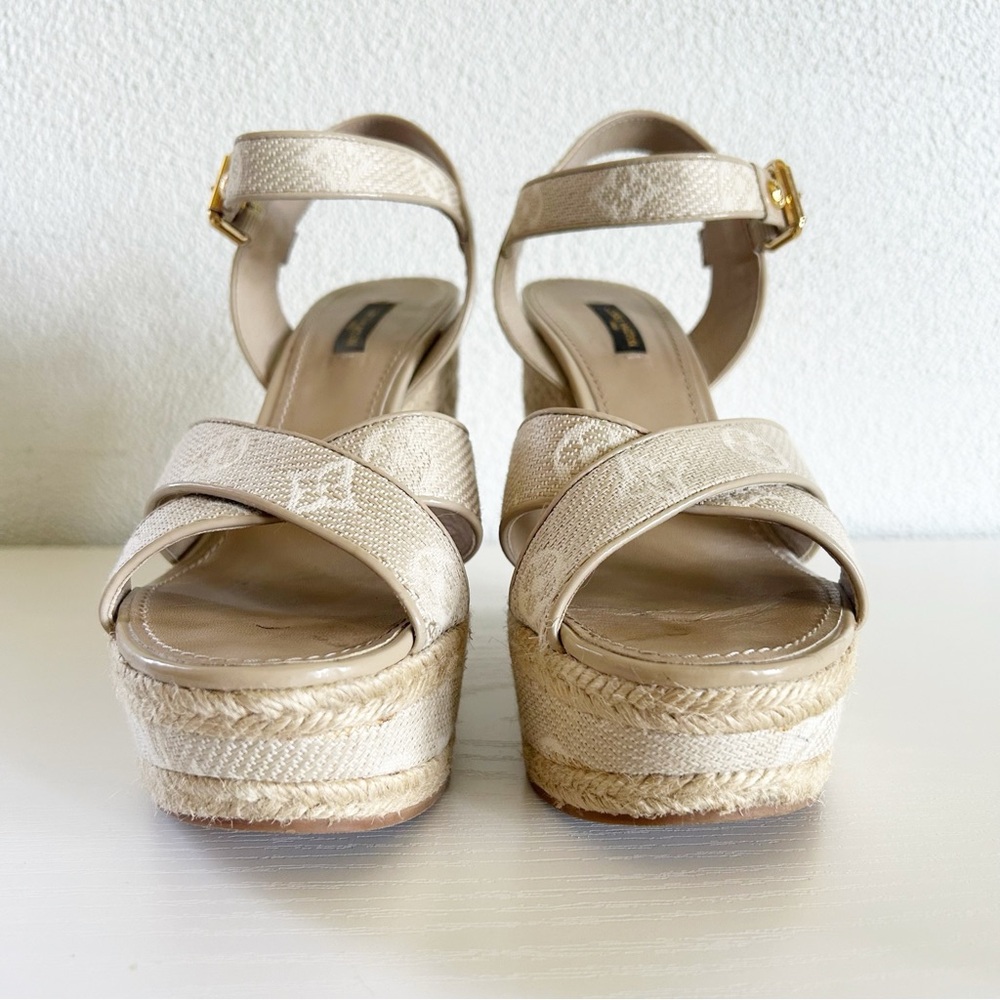 Louis Vuitton Beige Monogram Canvas Espadrille Ankle Strap Wedges Size EU 40 - Picture 7 of 16